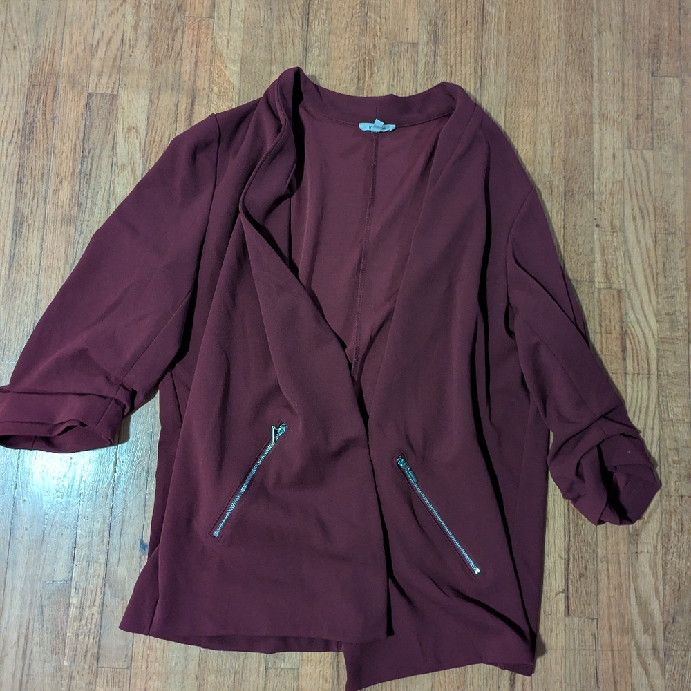 Maurices Deep Red Blazer with Zipper Accents